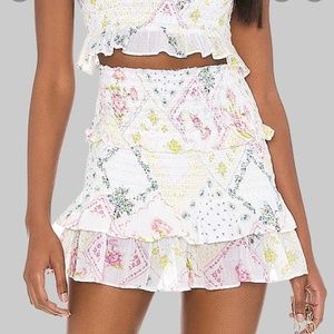 LoveShackFancy White and Pink Mini Skirt